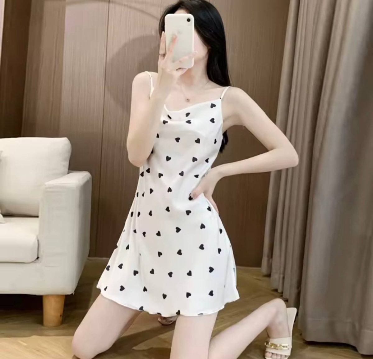 Korean-style silky satin lingerie dress - Image 5