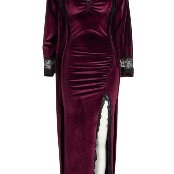 Long italian velvet Lingerie with kimono robe with Lace