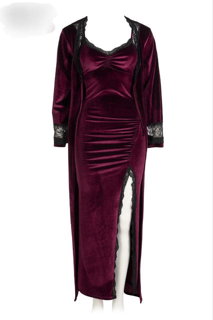 photo_2025-11-08_12-51-32 Long italian velvet Lingerie with kimono robe with Lace - Image 1