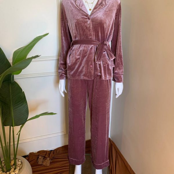 Belted velvet pijama set made in uk