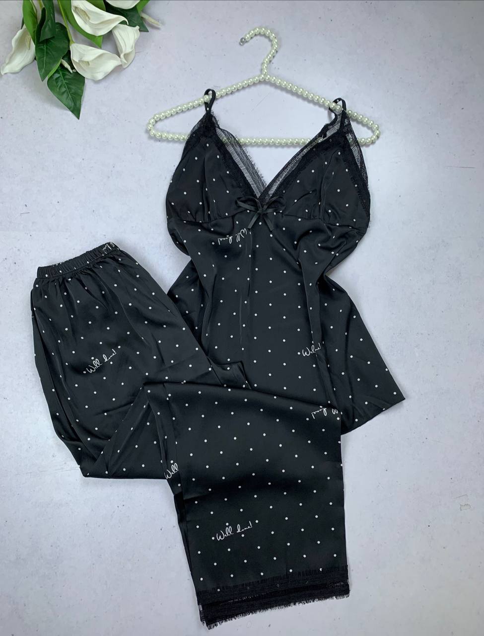 photo_2026-01-07_14-22-37 (2) Bridal silky satin polka dot pijama set - Image 1